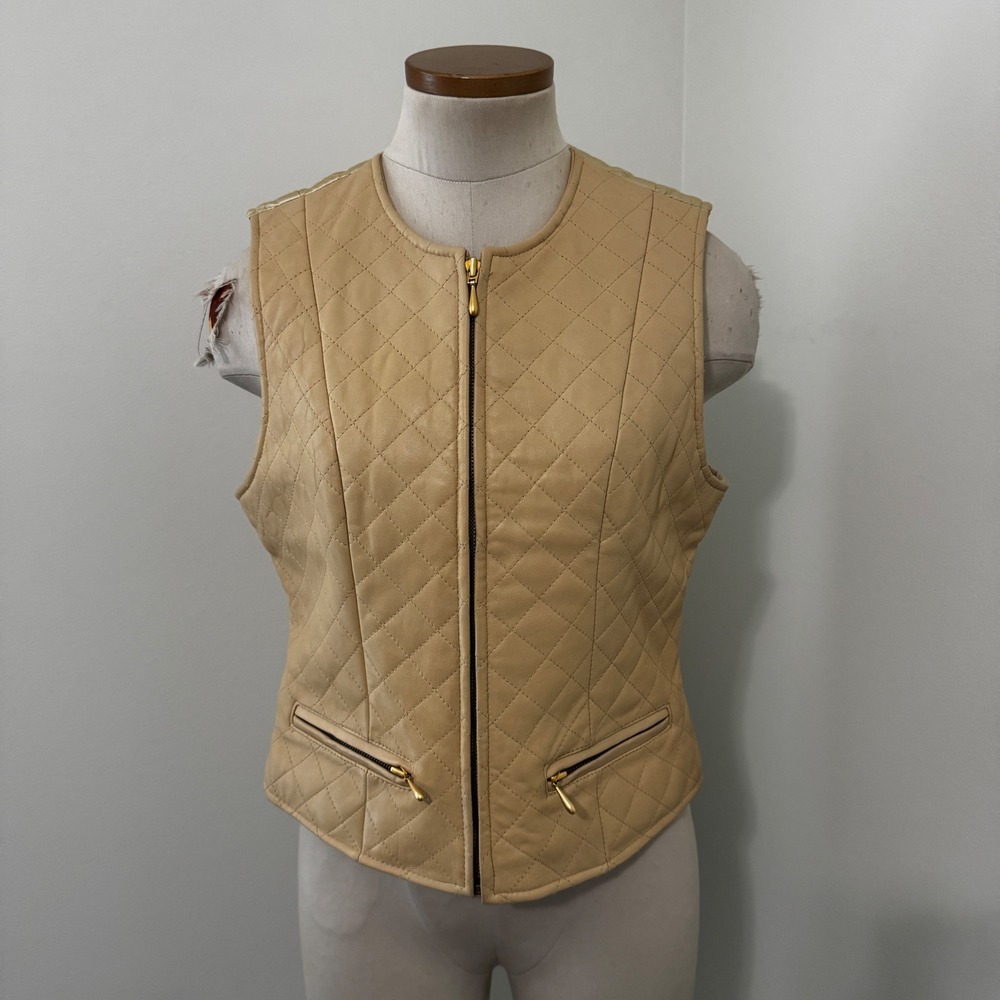 Vintage Newman Marcus Medium Tan Leather Vest Quilted Retro